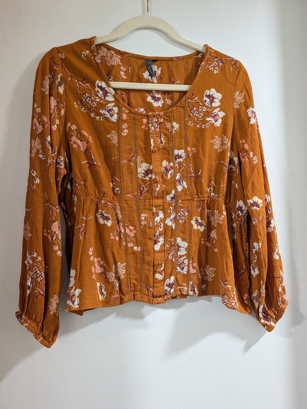 Floral Button-Front Blouse in Rust Orange